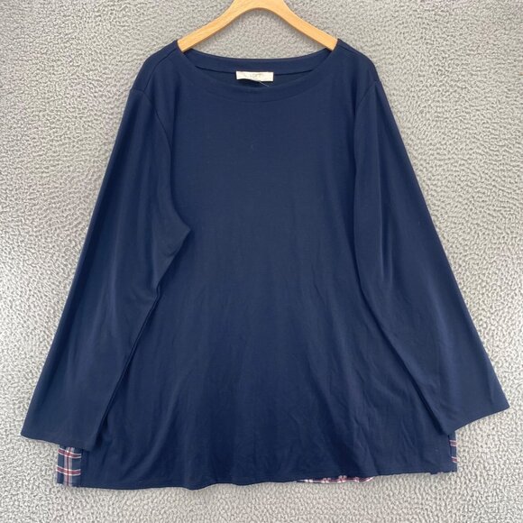 LOFT Tops - LOFT Top Womens 20 22 Plus Navy Plaid Back Long Sleeve Stretch Knit Tunic NWT